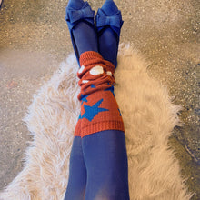 Load image into Gallery viewer, 80s Retro Red Varsity Short Leg Warmers | Stars and Polka Dots Print