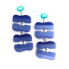 Load image into Gallery viewer, Teal &amp; Blue Hinged Buckle Stack Moonglow Statement Earrings *