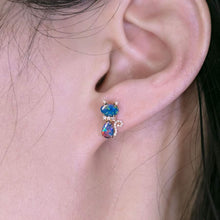 Load image into Gallery viewer, Kitten Cat Doublet Opal Diamond Stud Earrings 18K Yellow Gold