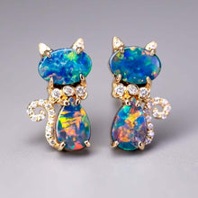Load image into Gallery viewer, Kitten Cat Doublet Opal Diamond Stud Earrings 18K Yellow Gold
