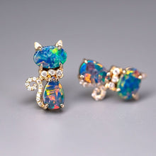 Load image into Gallery viewer, Kitten Cat Doublet Opal Diamond Stud Earrings 18K Yellow Gold