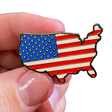 American Flag U.S. Map Pin with Dual Posts & Deluxe Clasps