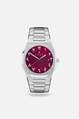 Steel/Maroon Arabic Luxury Watch- 40MM