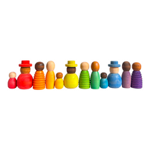 Load image into Gallery viewer, 12 Pcs STAINED Wooden Together Peg Dolls Set