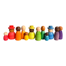 Load image into Gallery viewer, 12 Pcs STAINED Wooden Together Peg Dolls Set