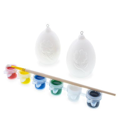 Set of 2 Blank Unpainted DIY Craft Kit Flower Easter Egg Ornaments 3 Inches