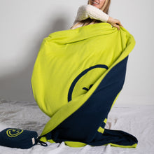 Load image into Gallery viewer, Smiley Cross Eyed Organic Cotton Travel Blanket and Eye Mask Set